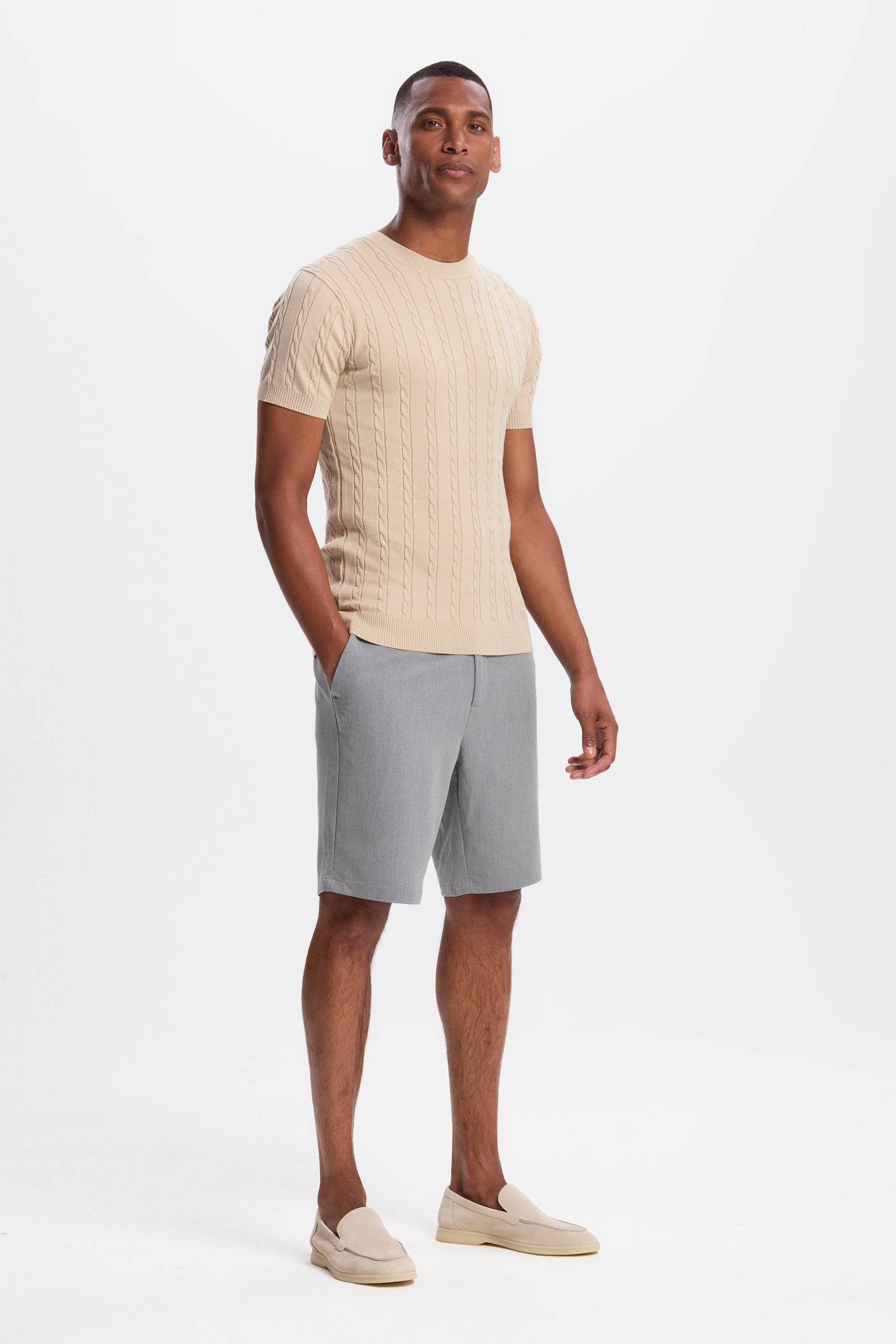 THE CABLE SHORT SLEEVE T-SHIRT - Mid Taupe