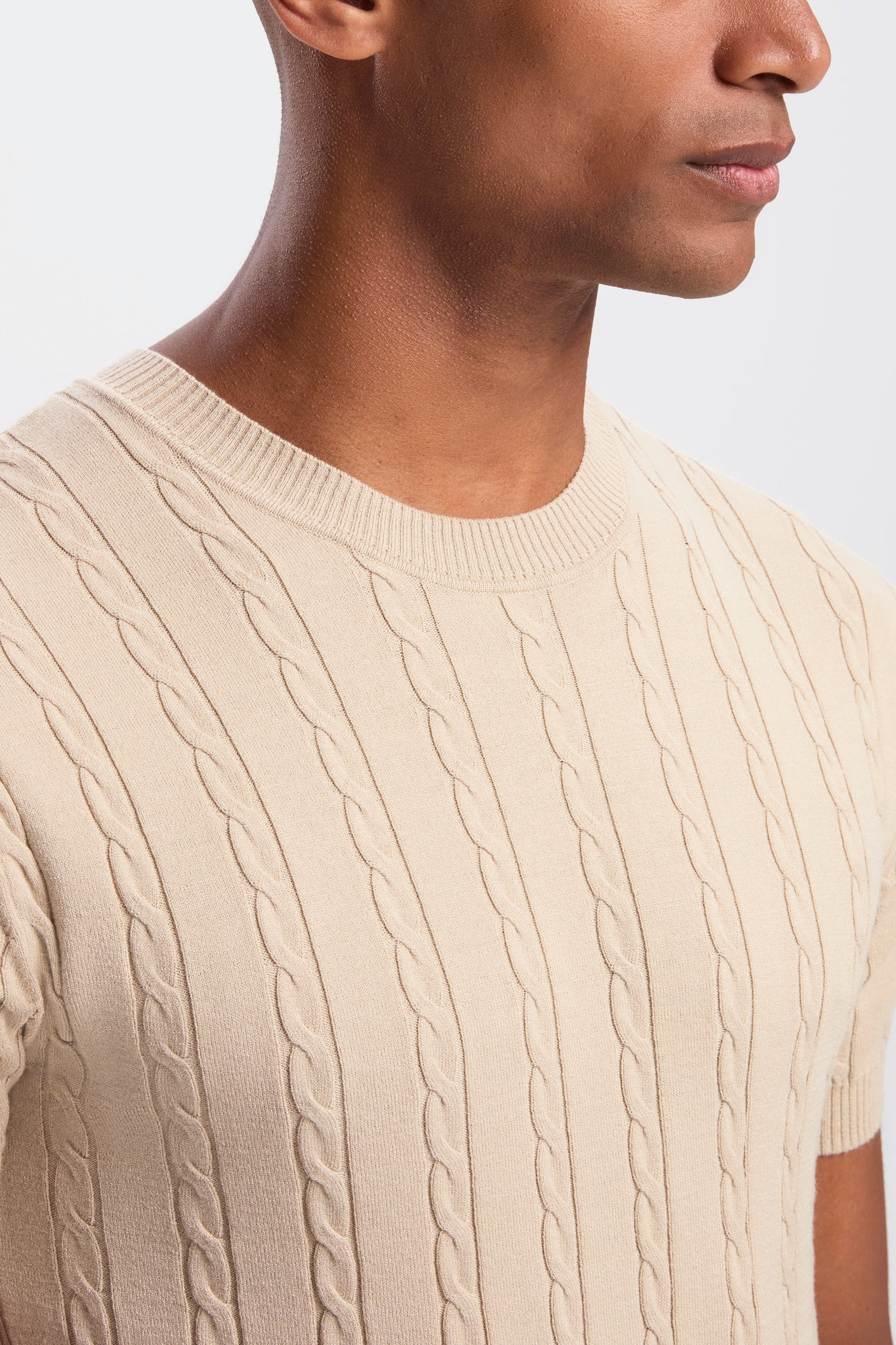 THE CABLE SHORT SLEEVE T-SHIRT - Mid Taupe