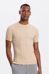 THE CABLE SHORT SLEEVE T-SHIRT - Mid Taupe