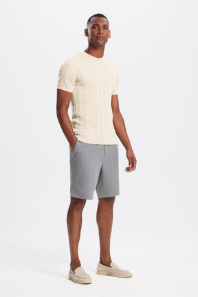 THE CABLE SHORT SLEEVE T-SHIRT - Oat Milk