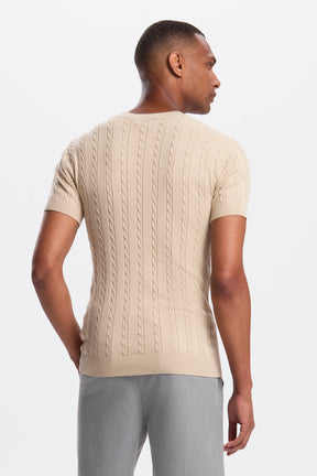 THE CABLE SHORT SLEEVE T-SHIRT - Mid Taupe
