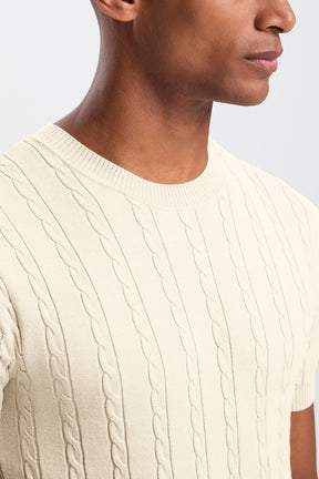THE CABLE SHORT SLEEVE T-SHIRT - Oat Milk